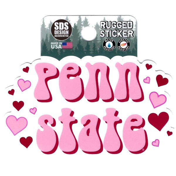 rugged sticker pink Penn State with hearts